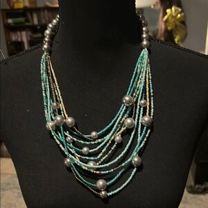 Lane Bryant Blue and Silver Multi-Strand Necklace